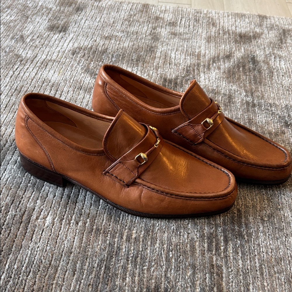 Vintage Bill Blass Leather Loafers with Gold Buckle